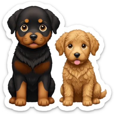 rottweiler with cute big eyes and tan golden doodle and mini golden together  sticker