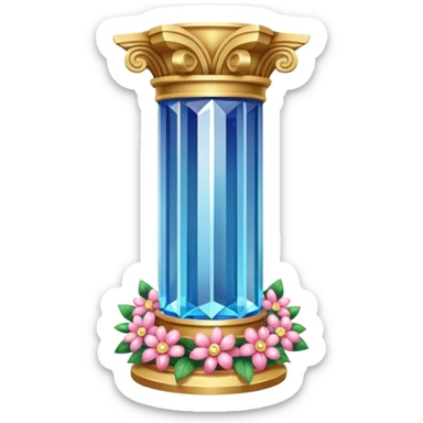 generate beautiful greek crystal pillar intricate front view more beautiful with flowers wrapping around the pillar make the pillar made of diamond sticker