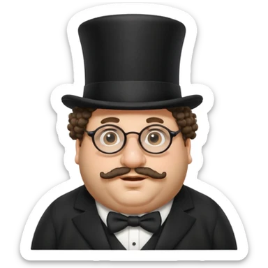 Fat Jewish man with curly hair a top hat glasses and a large nose  sticker