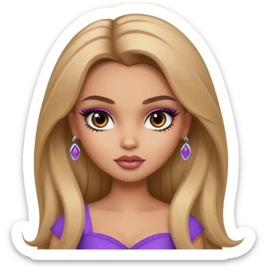 pretty bratz baddie, long darkblond hair, pretty makeup, long lashes, pretty brown eyes sticker