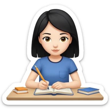 girl with black hair in short sleeves writing a journal sticker