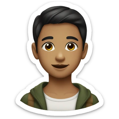 a young boy with short black hair with olive green eyes, full lips and thick eyebrows hugging a young girl with medium dark brown hair with brown eyes and dark eyebrows and with a big smile sticker