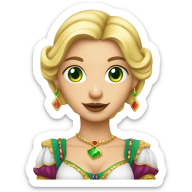 Blonde green-eyed fortune teller dressed as a gypsy holding a deck of cards sticker