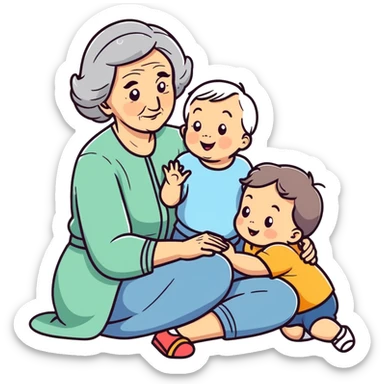 Older lady adoring a toddler  sticker