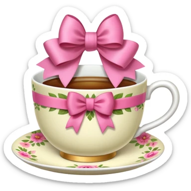 Floral teacup with pink bow sticker