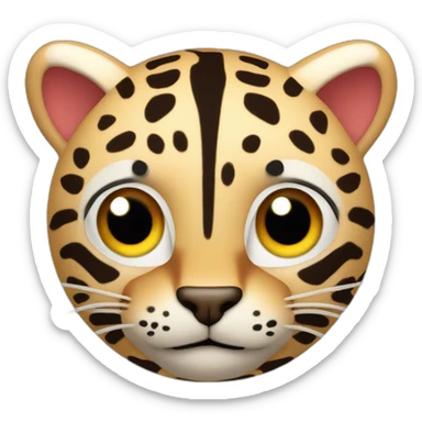 3d sphere with a cartoon Ocelot skin texture with big confident eyes sticker