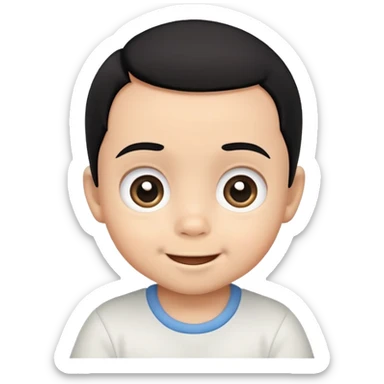 Smiling baby boy face with big eyes, medium skin tone, and black hair sticker