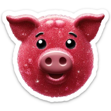 Sparkling Pig made of maroon sparkling sour candy laces andc sweets walking covered in sugar  sticker