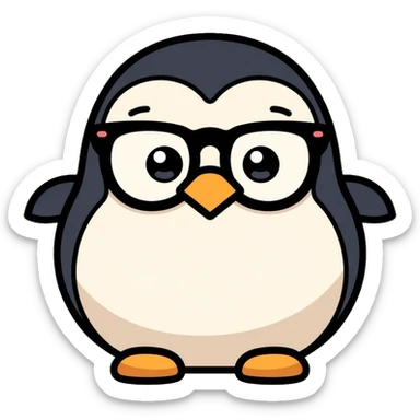 penguin head with round glasses, cute, smart looking sticker