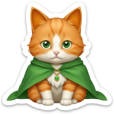 baby orange cat green eyes, in white cloak sticker