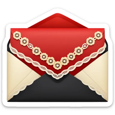a black and red gradient closed envelope with yellowish white lace decoration sticker
