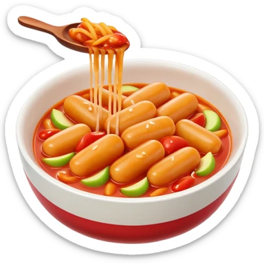 tteokbokki in a bowl, shiny and vibrant, soft shadows, white background, Apple emoji style sticker