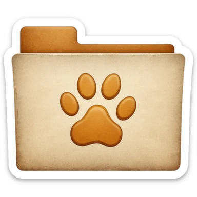 a folder of documents with a dog's paw print on it sticker