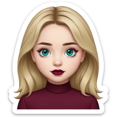 Sabrina carpenter blue-green eyes wearing burgundy lipstick  sticker