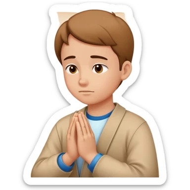 Student with hands clasped in prayer looking at essay starting with "Dear God" sticker