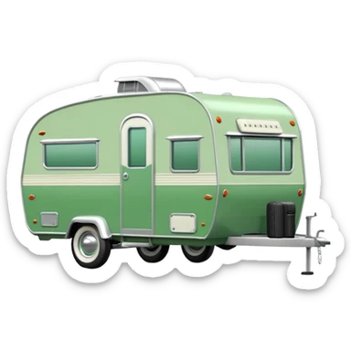 1960s Shasta trailer, single axle wheels, colored all green, the same green shade as movie trailer green preview card, light grey tires and grey hitch sticker