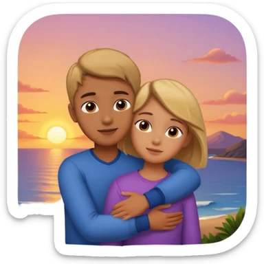 una chica con un chico abrazados viendo el atardecer sticker