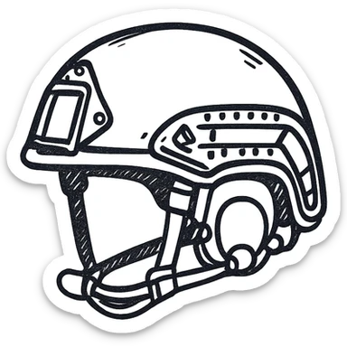 schematic image of modern NATO military helmet, minimalist technical drawing, contour only, no text sticker