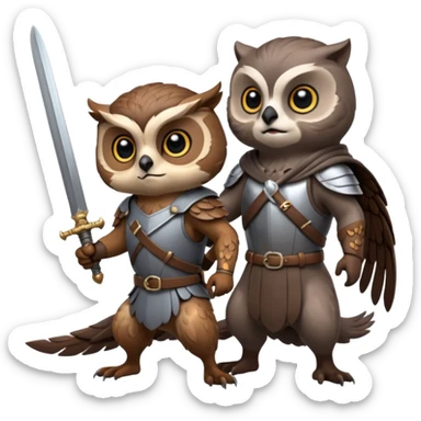An owl and  an otter fighting with a sword sticker