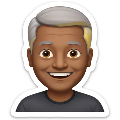 50 yr old indian man, dark skin, grey hair, big smile, white teeth, chubby, no moustache, clean shaven, young style hair, hair brushed back, 5 oclock shadow sticker