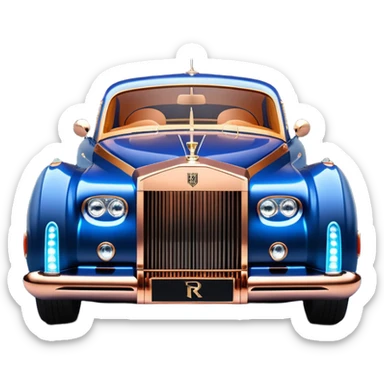 dark blue led lights on a streamlined channeled hot rodded delicately inlaid rose gold and wood accentuated sporty 1959 Rolls Royce with futuristic electric spaceship plasma neon glowing motors and lightening dynamos with wide racing wheels that are held strong by advanced suspension and steering sticker