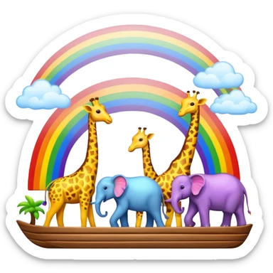 Cartoon ark with giraffes, elephants, rainbow sticker