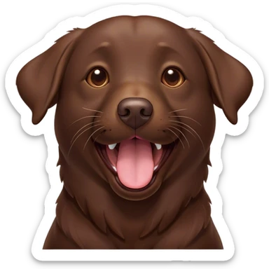 Cinematic Cute Yawning Chocolate Labrador Portrait Emoji, Head tilted slightly with a dramatic, wide-open yawn, showcasing a smooth chocolate Fur with a velvety texture, floppy ears slightly drooping, round brown eyes barely open in drowsy contentment, Simplified yet irresistibly adorable features, highly detailed, glowing with a soft, cozy glow, high shine, relaxed yet expressive, stylized with a touch of whimsy, bright and endearing, soft glowing outline, capturing the essence of a sleepy yet affectionate companion, so drowsy it feels like it could stretch out of the screen and curl up for a nap! sticker