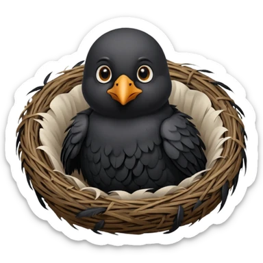baby crow in nest sticker