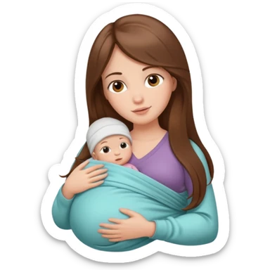 Pregnancy babywearing mom with long brown hair and fair skin with a small baby and wrap  sticker