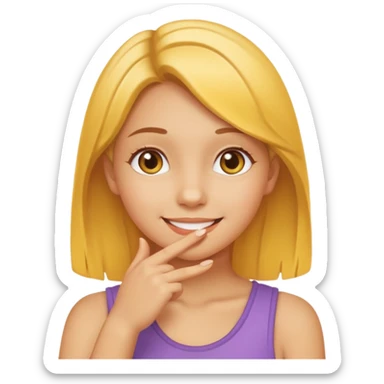 yellow smiling face girl with one hand under chin sticker