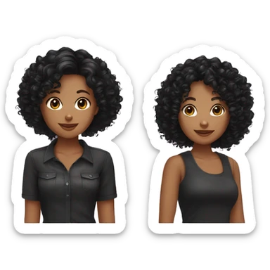 2 girls curly hair and wavy black color hair friends sticker