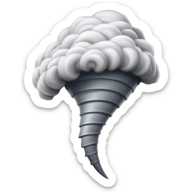 Cinematic Realistic Tornado Emoji, Spiraling fiercely, with dark swirling clouds that twist and stretch downward in a funnel shape. The winds whip up debris as the tornado roars across the landscape, leaving a trail of awe and fear. Soft glowing outline, capturing the essence of wild force and unpredictable power in a mighty tornado! sticker
