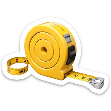 A 3D emoji-style yellow measuring tape, rolled in a spiral with black markings, realistic light and shadow, minimalistic background, vector-like clean design. sticker