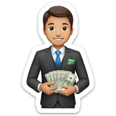 CEO with money in his hands donating to a hospital sticker