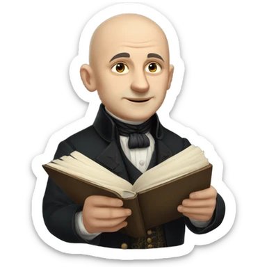 Ivan Kharytonenko, a famous Ukrainian philanthropist from Sumy. The emoji should depict him with a kind and noble expression, bald head and a well-groomed whiskers, and dressed in elegant 19th-century attire—such as a dark frock coat and a high-collared shirt. Include subtle details that reflect his status as a patron, such as a small book or a symbolic gesture of generosity (e.g., holding a coin or extending a hand) sticker