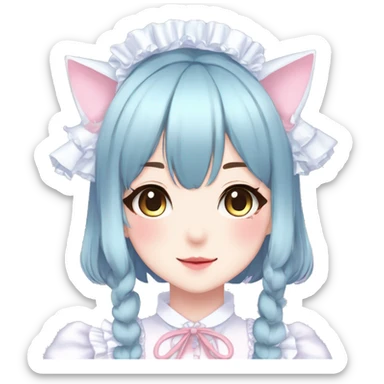 Gorgeous anime style catgirl with blushing face with maid outfit laces gothic Lolita idol model kawaiicore pastelcore cottagecore pearly petite simplistic aesthetic trending style sticker