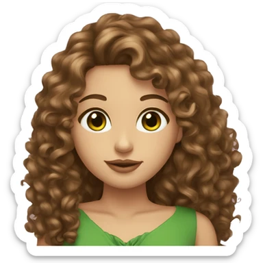 Curly brunette with long hair green eyes sunskin and plump lips  sticker