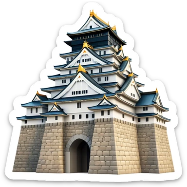 Cinematic Realistic Osaka Castle Landmark Emoji, showcasing the majestic historic castle rendered with dramatic stone textures and regal, natural lighting. sticker