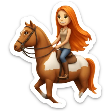 Tan girl with long orange hair riding a horse sticker