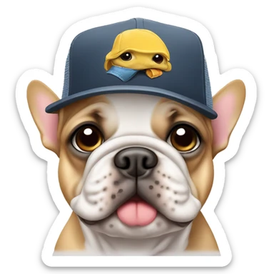 Frenchie wearing a trucker hat ￼ sticker