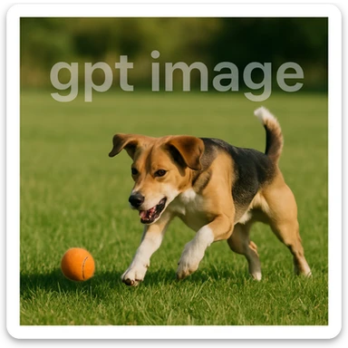  logo with text "gpt image" on the background of a dog chasing ball, realistic image sticker