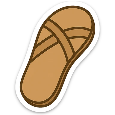 Edit the image to depict a simple sandal sole with minimal detail, inspired by Jesus sandals, viewed from the bottom and matching the angle of the reference image, in emoji style. sticker