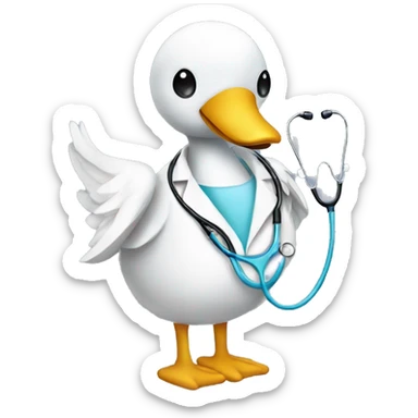 a swan with a surgical mask and costume and stethoscope sticker