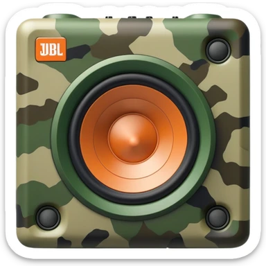 Ultra minimalist JBL Clip 4 speaker, simple geometric shape with basic camouflage pattern, iOS emoji style sticker