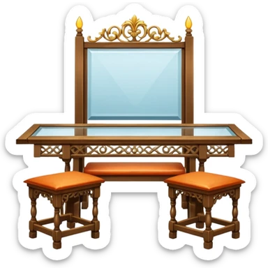 A glass topped rectangular trestle table with 2 benches on the long sides and 2 thrones at the ends sticker