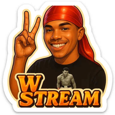 Make him Smiling 
woo Finger signak
Change His durag To Red
Add the words W Stream sticker