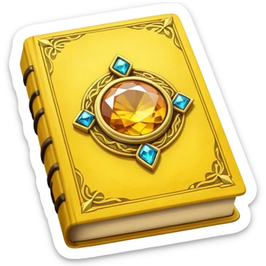 mystic yellow book, closed with a gemstone on the cover, magical light sticker