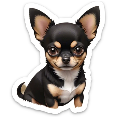 Cinematic Meme-Worthy Grumpy Black Tri Short Haired Chihuahua Portrait Emoji, Head held high but eyes filled with dramatic disappointment, smooth black tri-color fur with bold white and tan markings, deeply furrowed brow forming an unmistakable scowl, floppy ears slightly angled back in disapproval, piercing dark eyes glaring with pure exasperation, Simplified yet hilariously over-exaggerated features, highly detailed, glowing with an aura of supreme annoyance, high shine, exhausted yet judgmental, stylized with an almost regal pettiness, bright but brooding, soft glowing outline, capturing the essence of a pup that has seen it all and is thoroughly unimpressed, so meme-worthy it feels like it could instantly become the next viral sensation of grumpiness! sticker