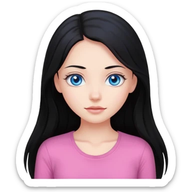 Beautiful model girl, long hair, black hair, blue eyes, pink undershirt sticker