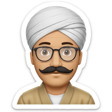 A man with a punjabi turban and having a big mustache face should be hidden he should also have glasses  sticker